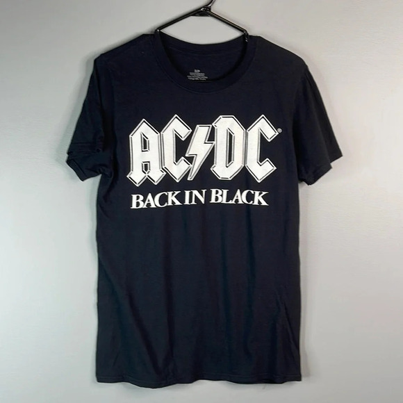 AC/DC Mens Black Back In Black Graphic Band Crewneck T-Shirt Short Sl Baddie S - Picture 10 of 10